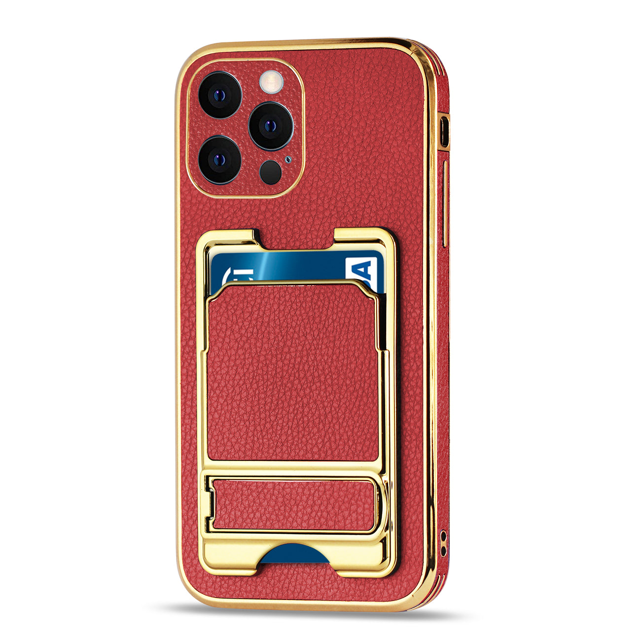 IPHONE 12 Max Leather Case with Card Holder In Red