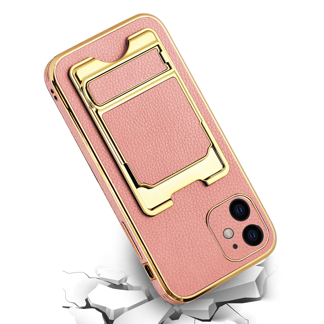 IPHONE 12 Leather Case with Card Holder In Pink