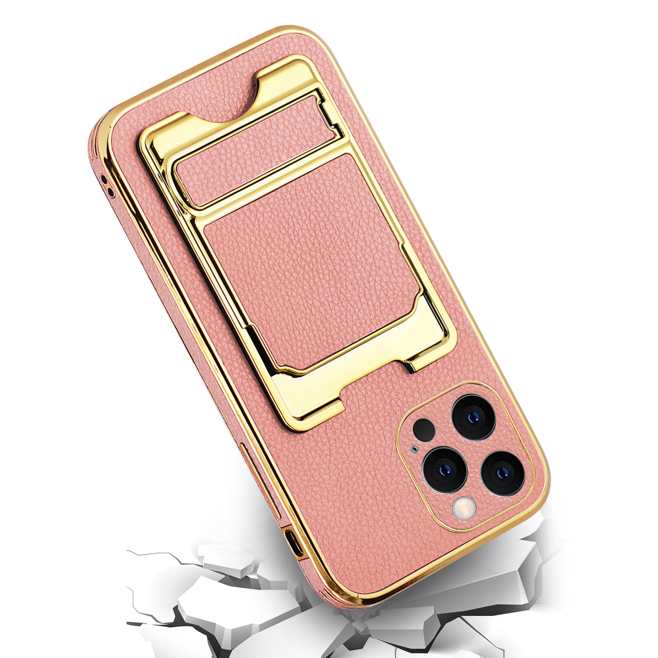 IPHONE 12 Pro Leather Case with Card Holder In Pink