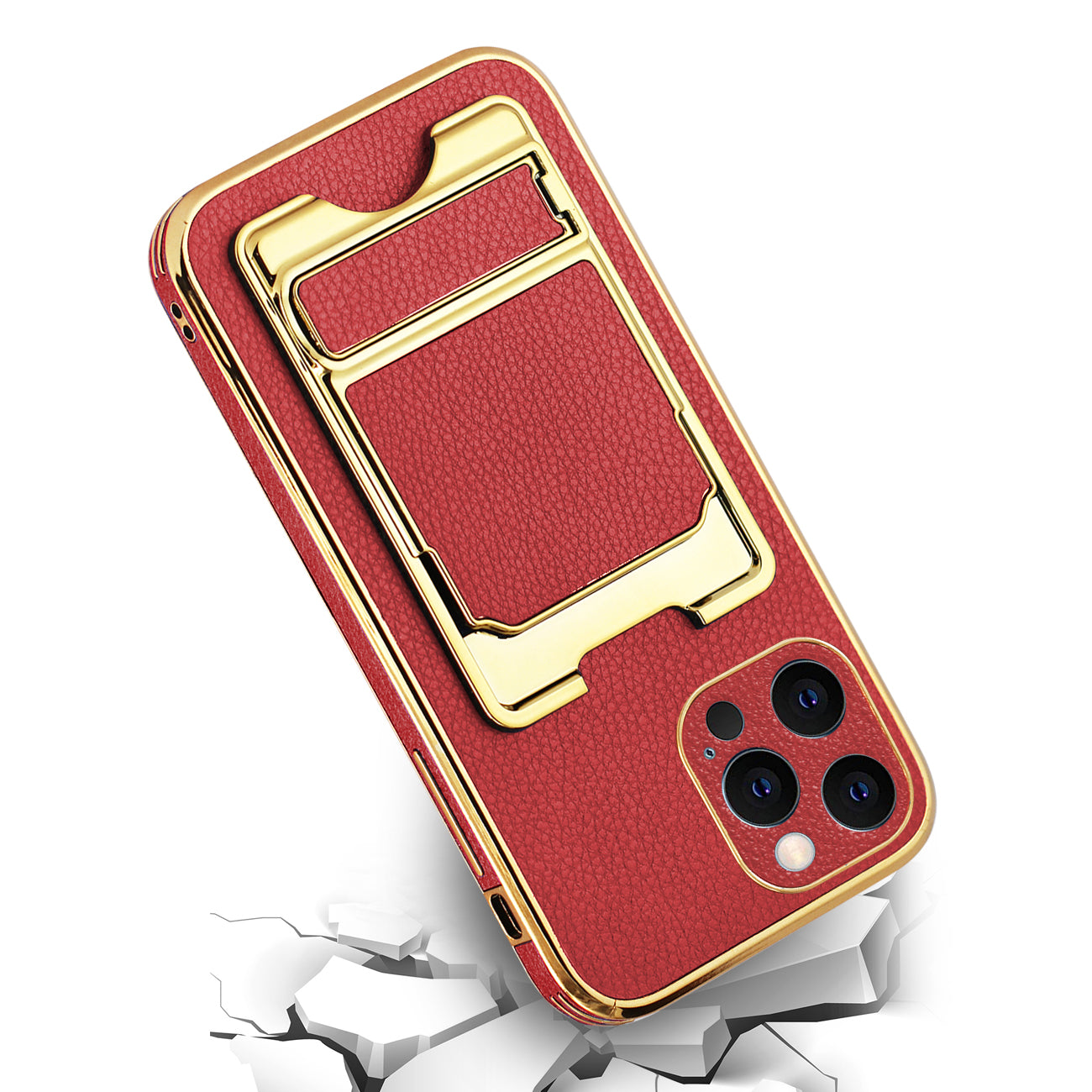IPHONE 12 Pro Leather Case with Card Holder In Red