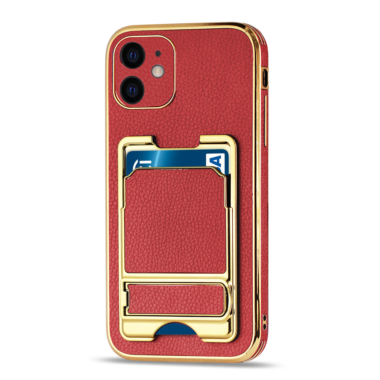 IPHONE 12 Leather Case with Card Holder In Red