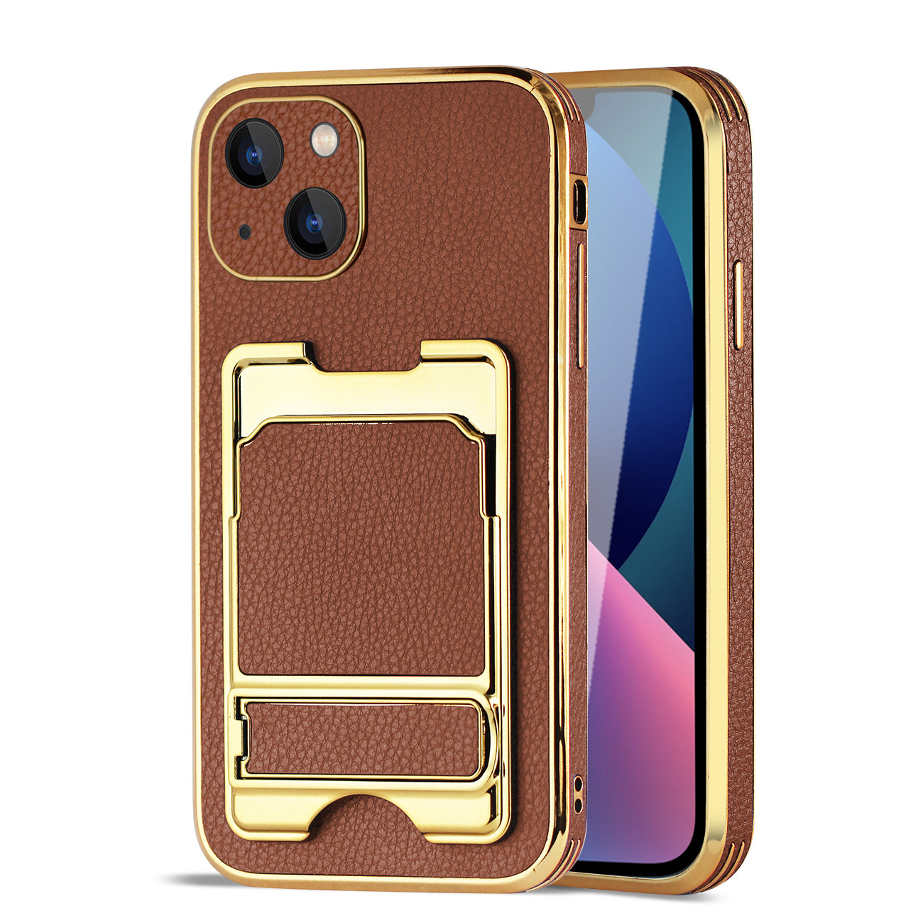 IPHONE 13 Leather Case with Card Holder In Brown