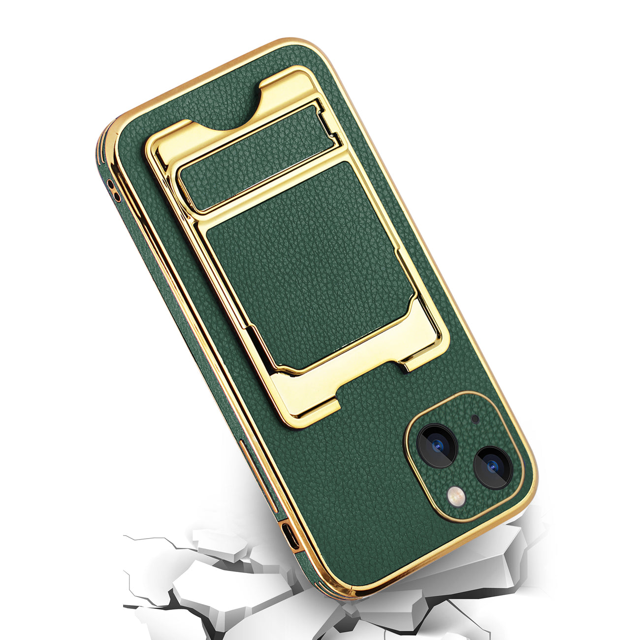 IPHONE 13 Leather Case with Card Holder In Green