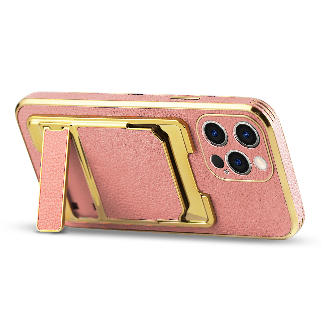 IPHONE 13 Max Leather Case with Card Holder In Pink