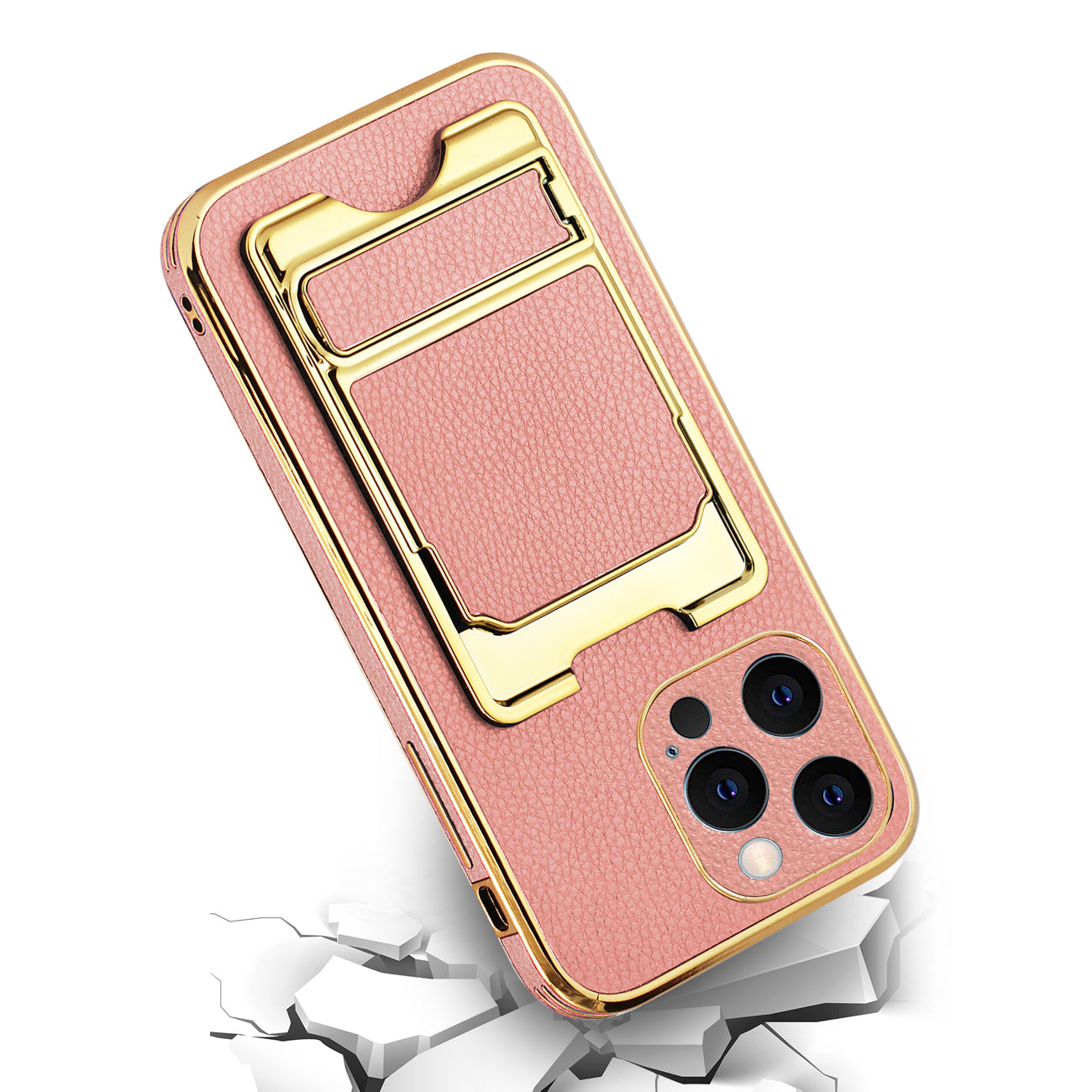 IPHONE 13 Max Leather Case with Card Holder In Pink