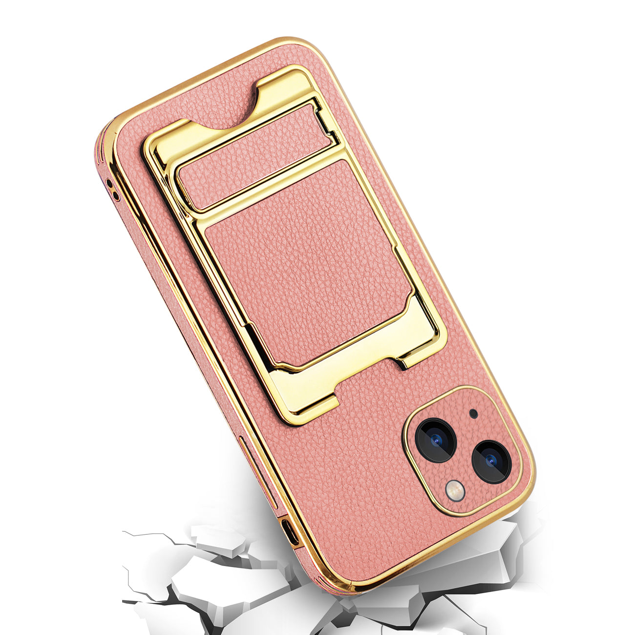 IPHONE 13 Leather Case with Card Holder In Pink