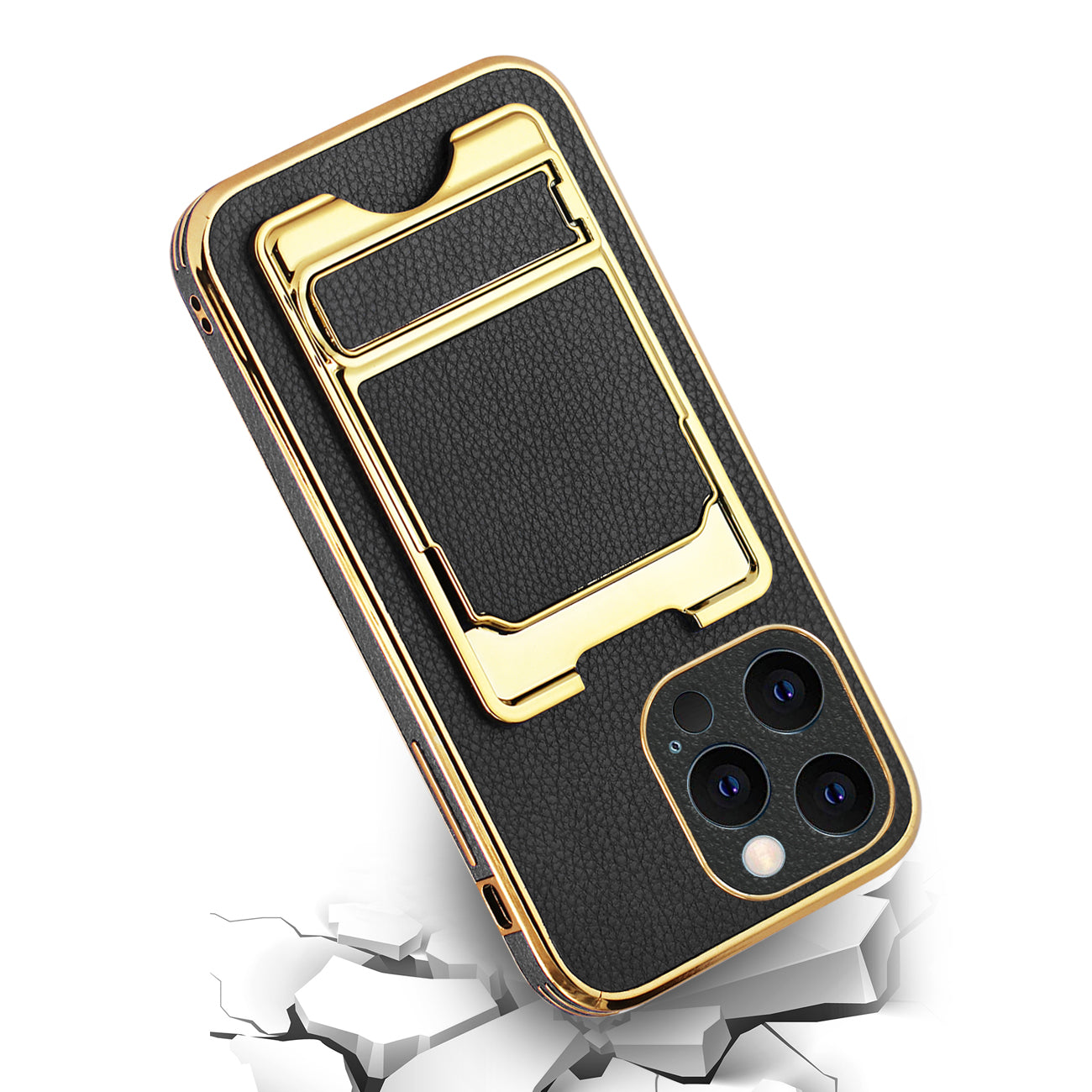 IPHONE 13 Pro Leather Case with Card Holder In Black