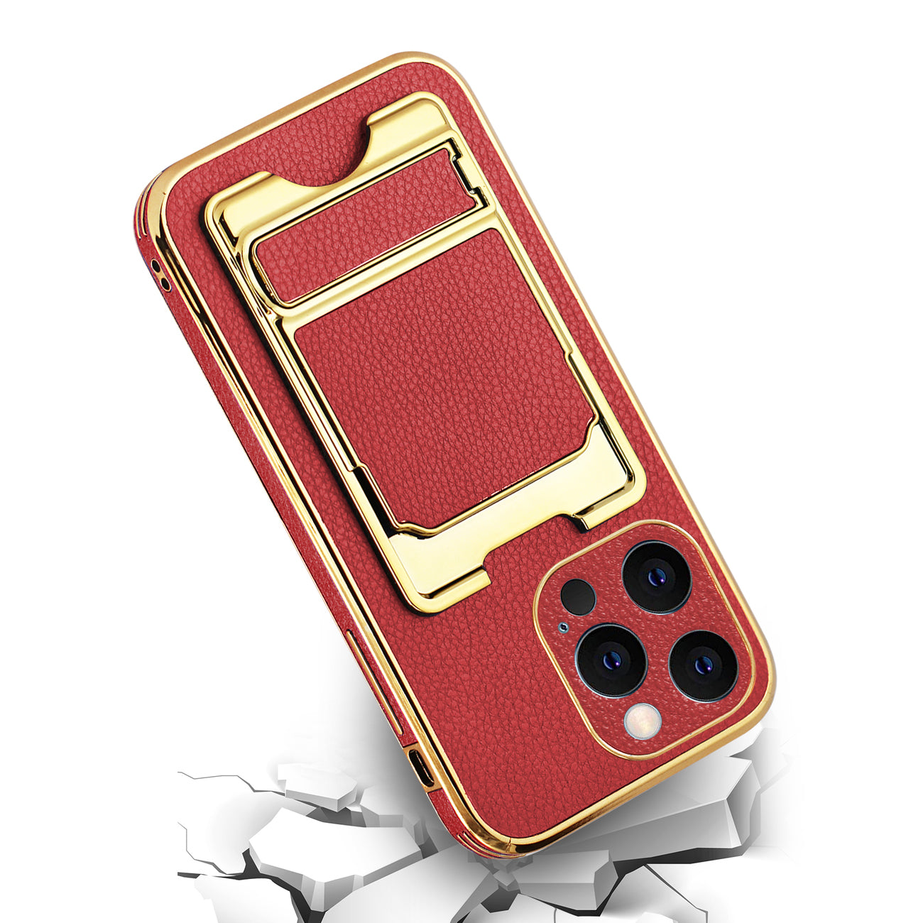 IPHONE 13 Pro Leather Case with Card Holder In Red