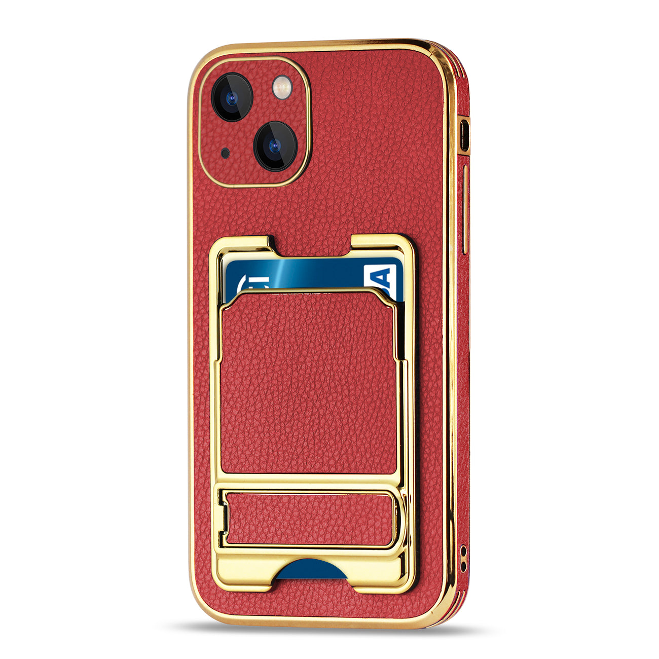 Reiko IPHONE 13 Leather Case with Card Holder In Red