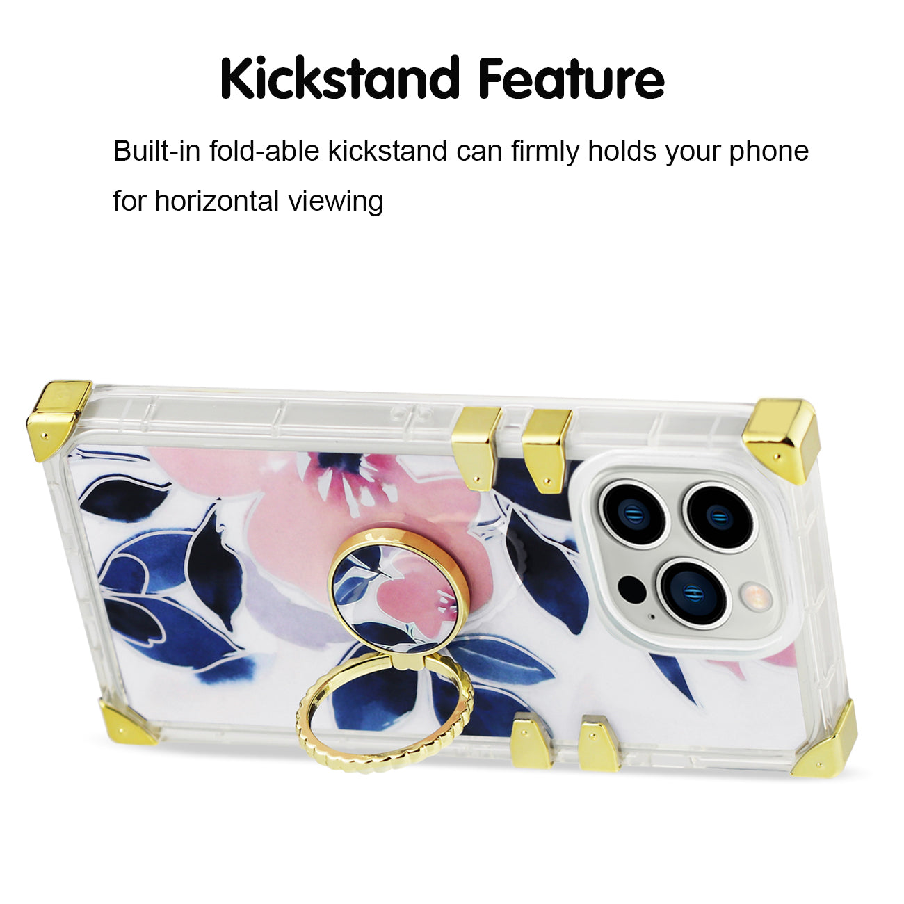 IPHONE 13 Max Floral Print Case with Ring Holder In Blue