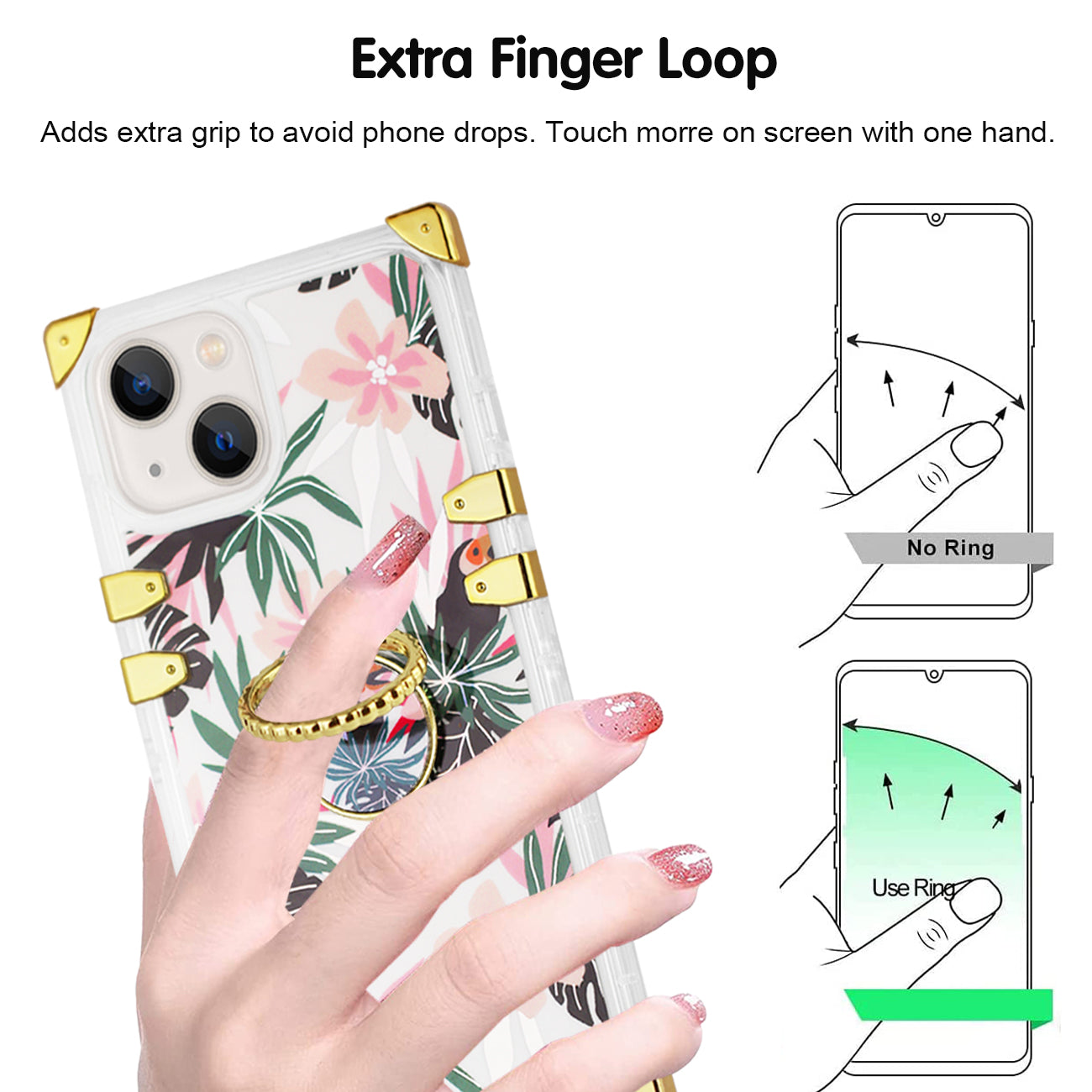IPHONE 13 Floral Print Case with Ring Holder In Pink