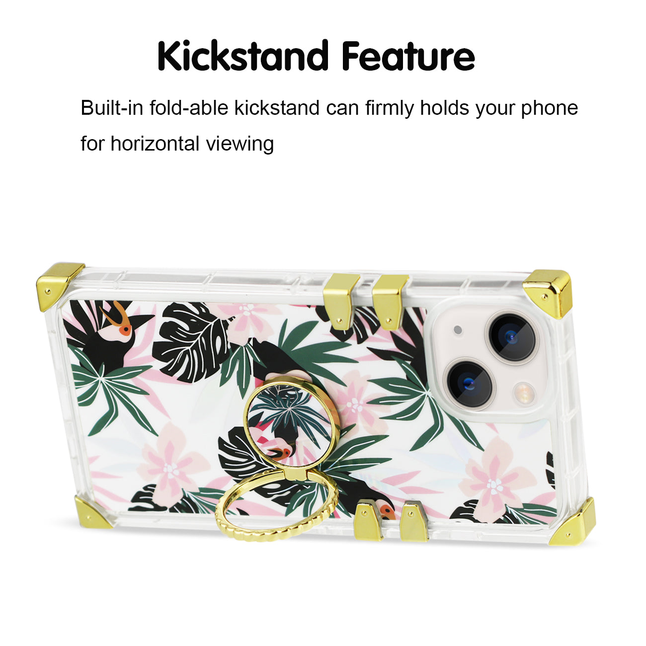IPHONE 13 Floral Print Case with Ring Holder In Pink