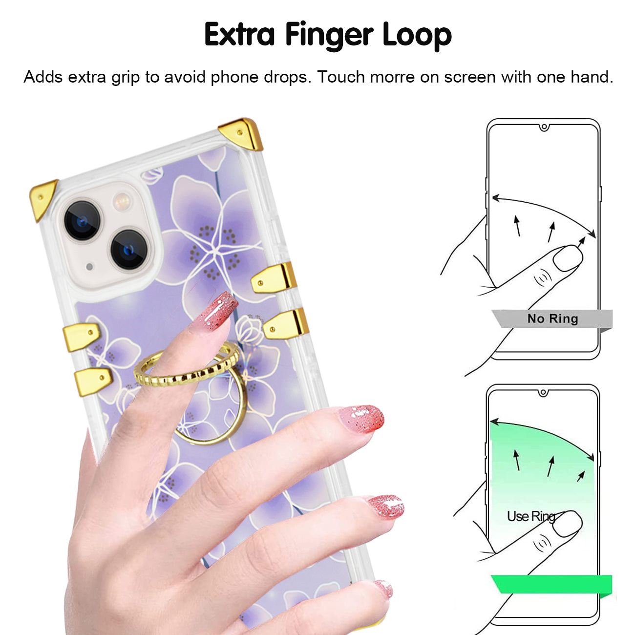 IPHONE 13 Floral Print Case with Ring Holder In Purple