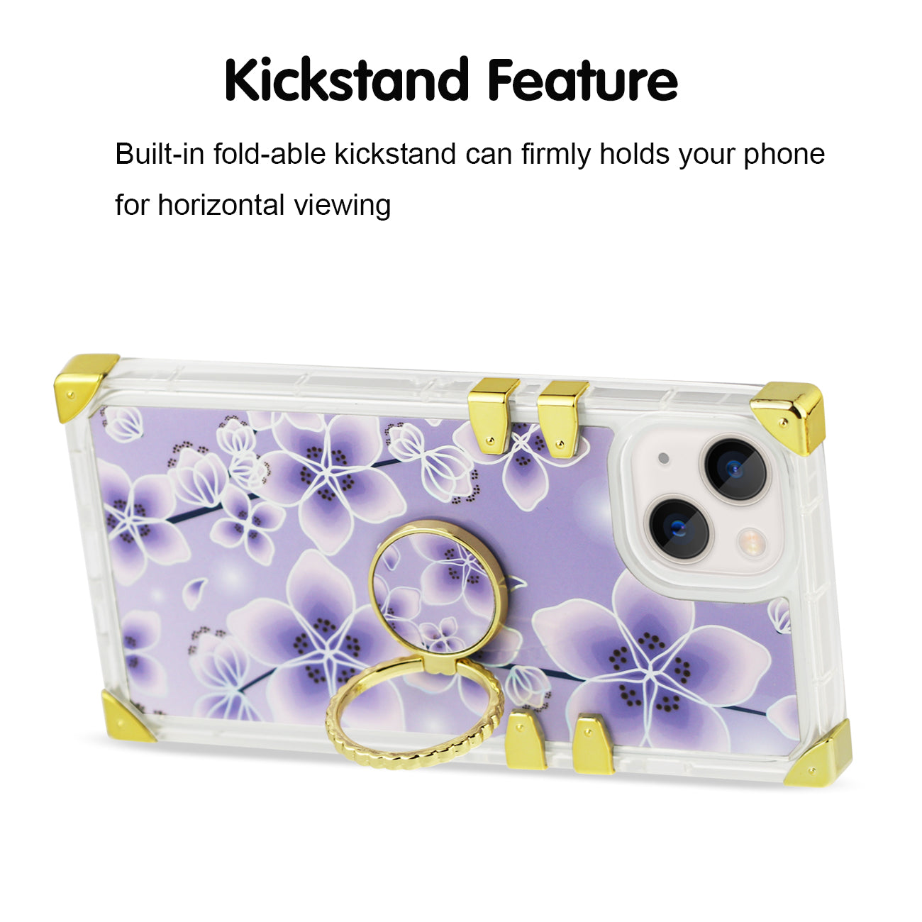 IPHONE 13 Floral Print Case with Ring Holder In Purple