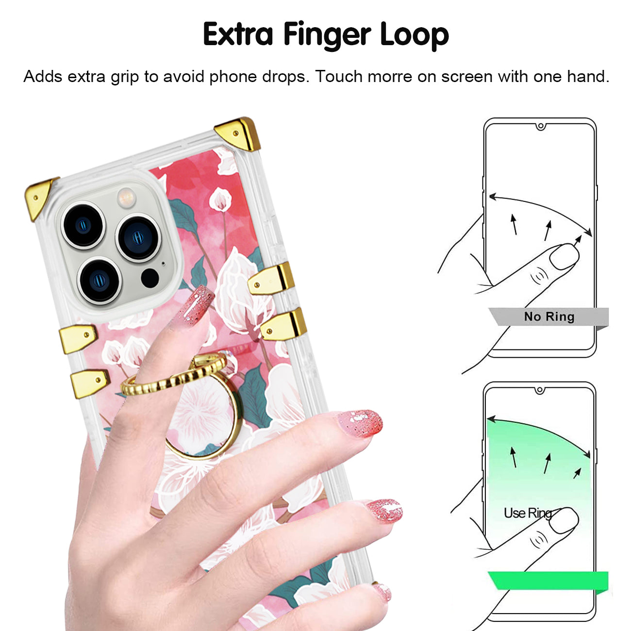 IPHONE 13 Floral Print Case with Ring Holder In Hot Pink