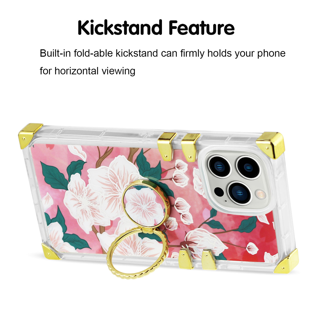 IPHONE 13 Floral Print Case with Ring Holder In Hot Pink