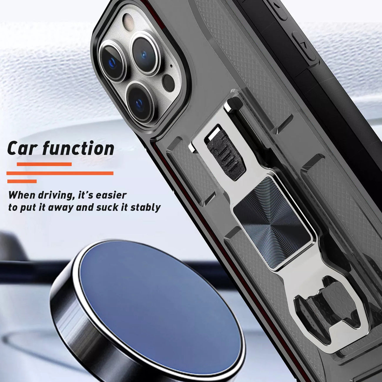 Kickstand Ring Holder/Bottle Opener with Magnetic Car Mount for APPLE IPHONE 13 PRO MAX In Black