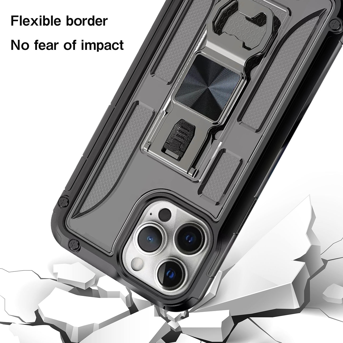 Kickstand Ring Holder/Bottle Opener with Magnetic Car Mount for APPLE IPHONE 13 Pro In Black