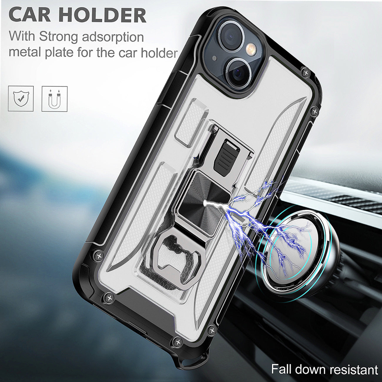 Kickstand Ring Holder/Bottle Opener with Magnetic Car Mount for IPHONE 14 In Clear
