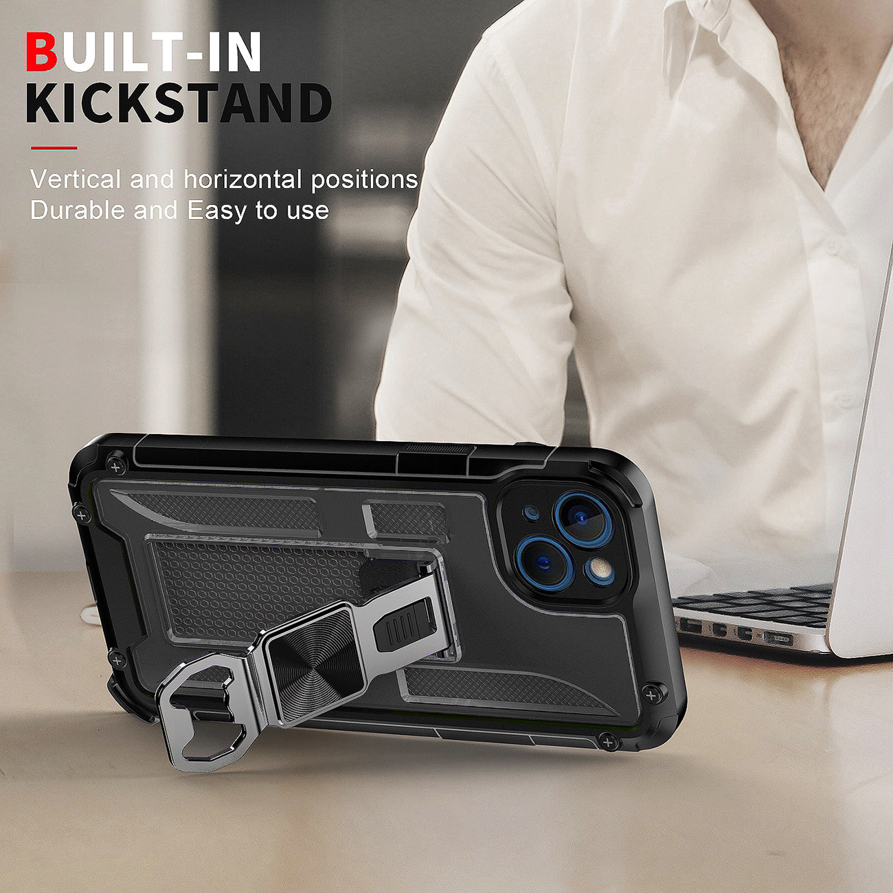 Kickstand Ring Holder/Bottle Opener with Magnetic Car Mount for IPHONE 14 PLUS In Black
