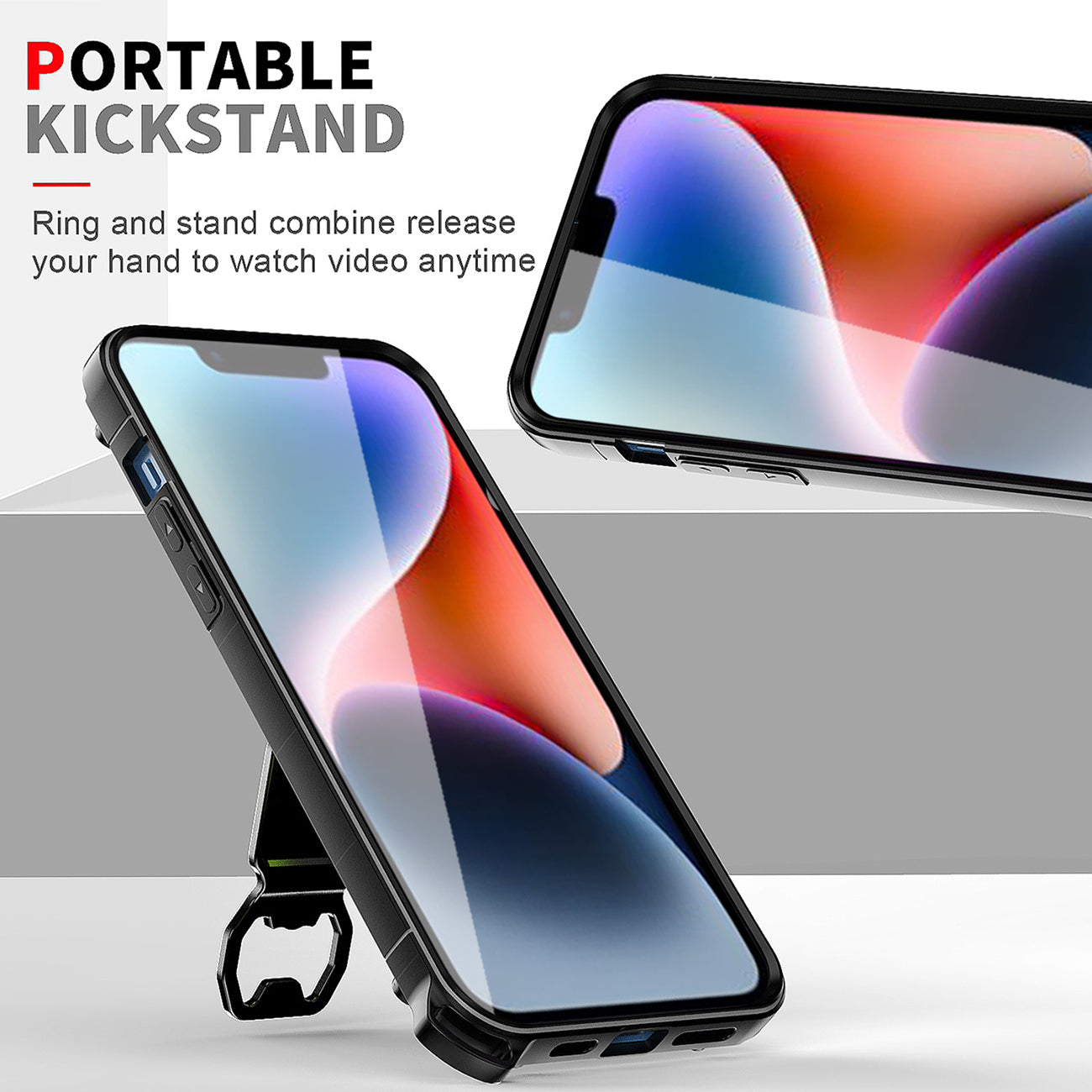Kickstand Ring Holder/Bottle Opener with Magnetic Car Mount for IPHONE 14 PLUS In Clear