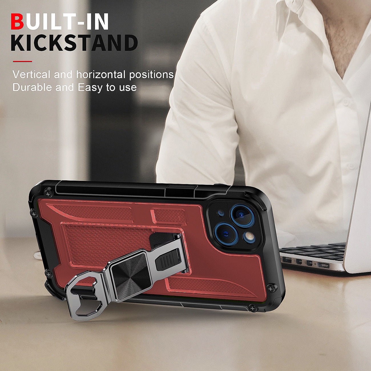 Kickstand Ring Holder/Bottle Opener with Magnetic Car Mount for IPHONE 14 PLUS In Red