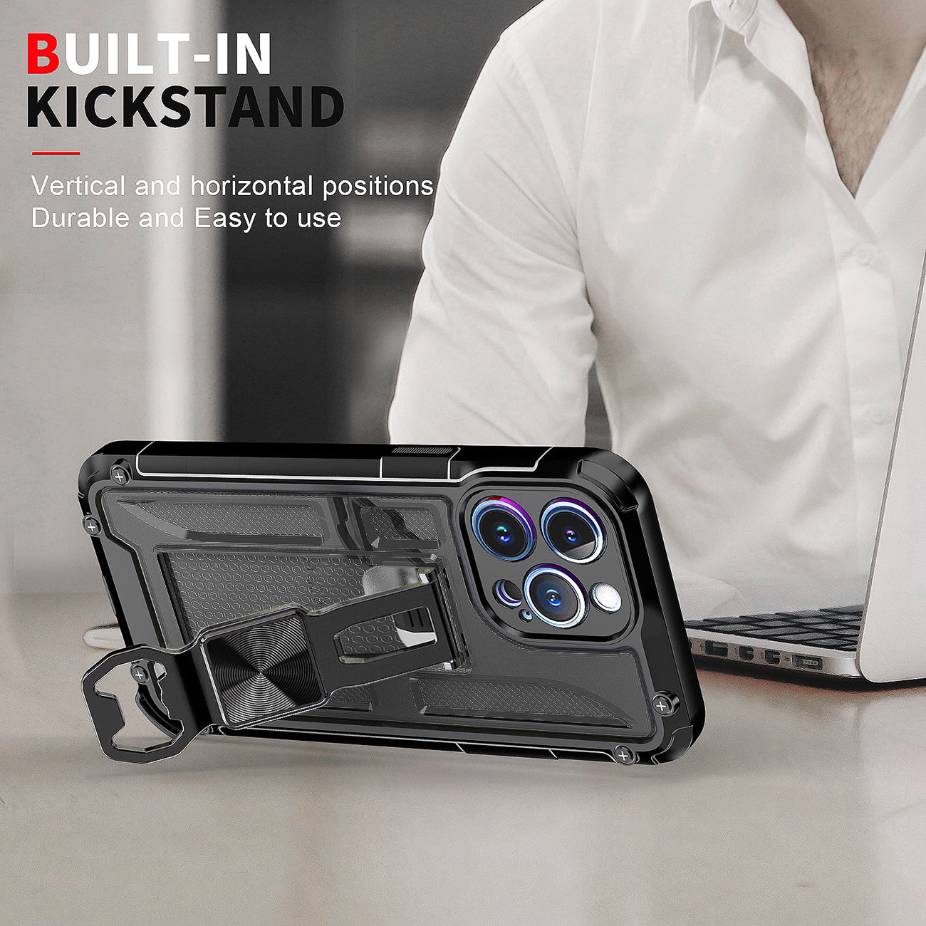 Kickstand Ring Holder/Bottle Opener with Magnetic Car Mount for IPHONE 14 PRO MAX In Black