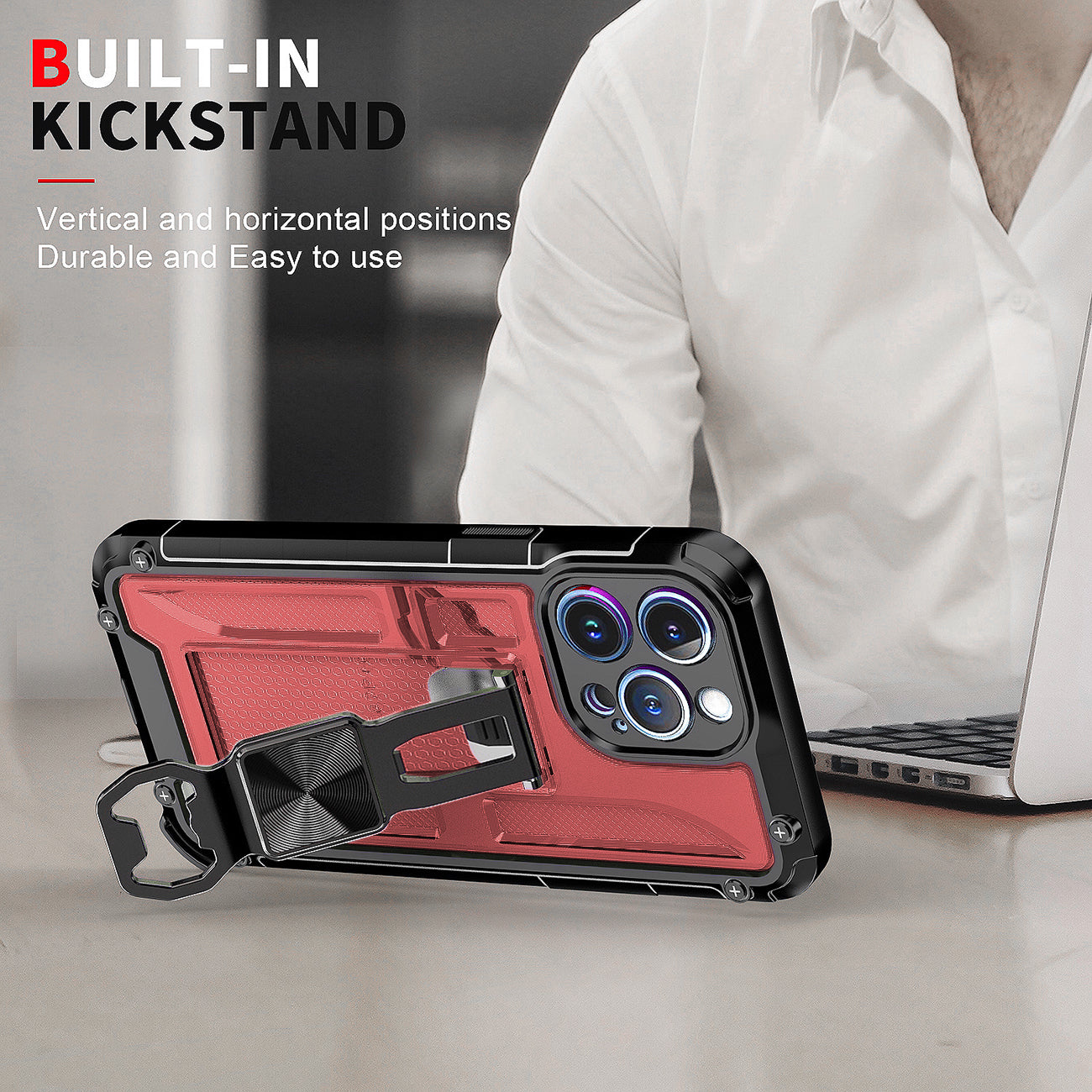 Kickstand Ring Holder/Bottle Opener with Magnetic Car Mount for IPHONE 14 PRO MAX In Red