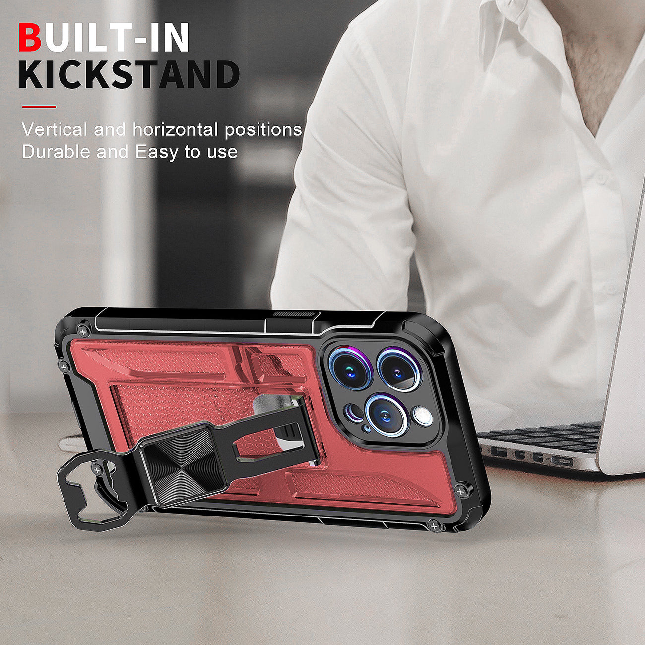 Kickstand Ring Holder/Bottle Opener with Magnetic Car Mount for IPHONE 14 PRO In Red