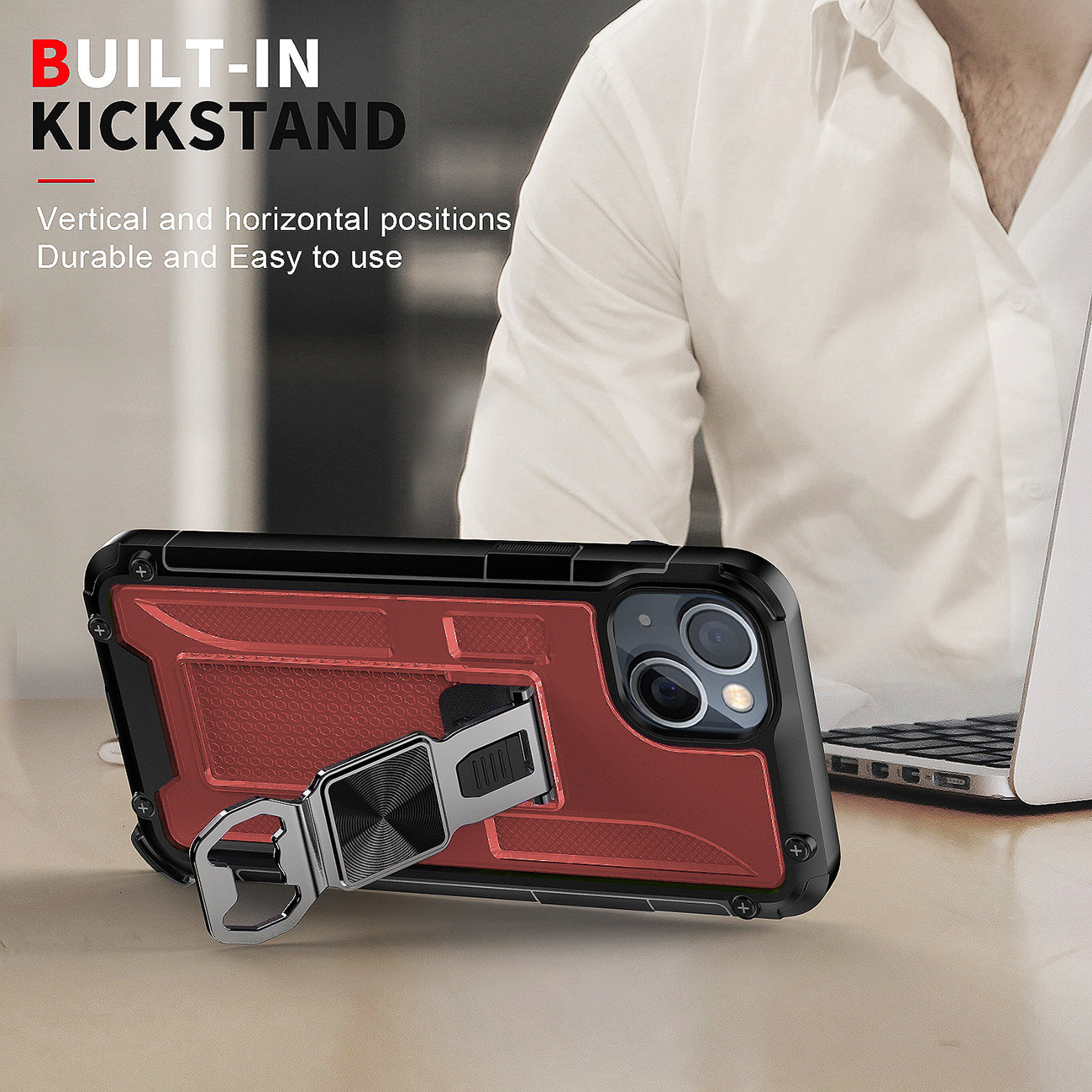 Kickstand Ring Holder/Bottle Opener with Magnetic Car Mount for IPHONE 14 In Red