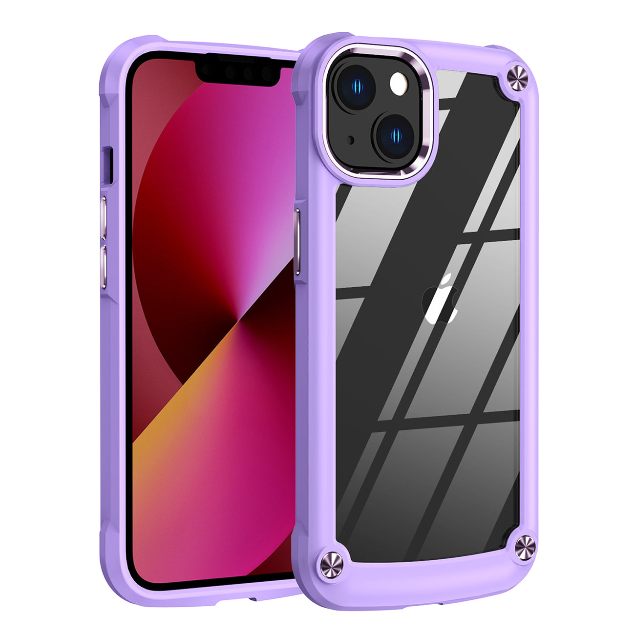High Quality Clean PC,TPU and Metal Bumper Case For iPhone 13 In Purple