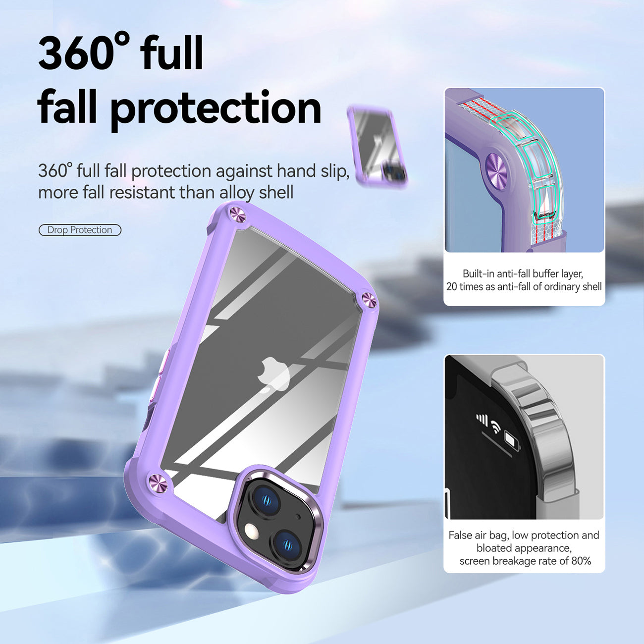 High Quality Clean PC,TPU and Metal Bumper Case For iPhone 13 In Purple