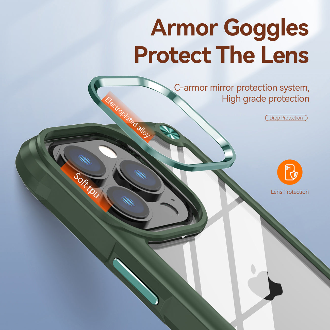 High Quality Clean PC,TPU and Metal Bumper Case For iPhone 13 PRO In Green