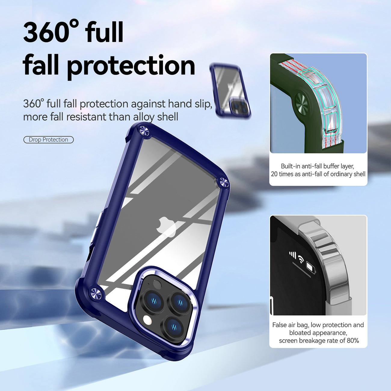 High Quality Clean PC,TPU and Metal Bumper Case For iPhone 13 PRO In Navy