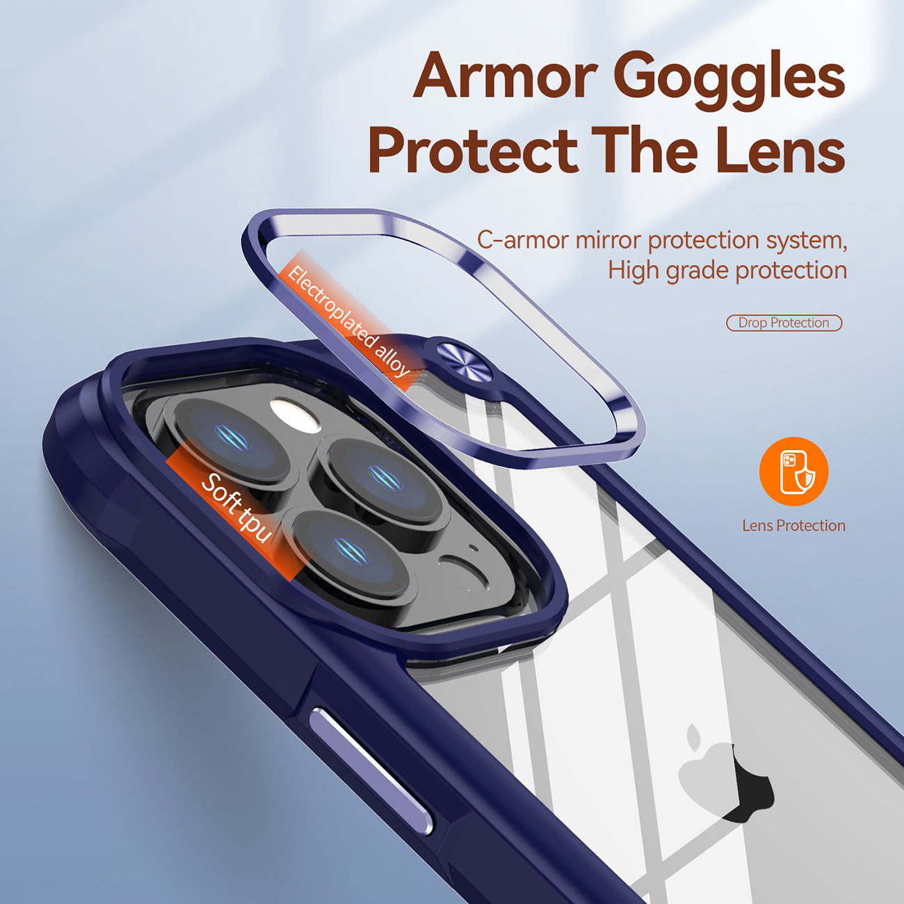 High Quality Clean PC,TPU and Metal Bumper Case For iPhone 13 PRO In Navy