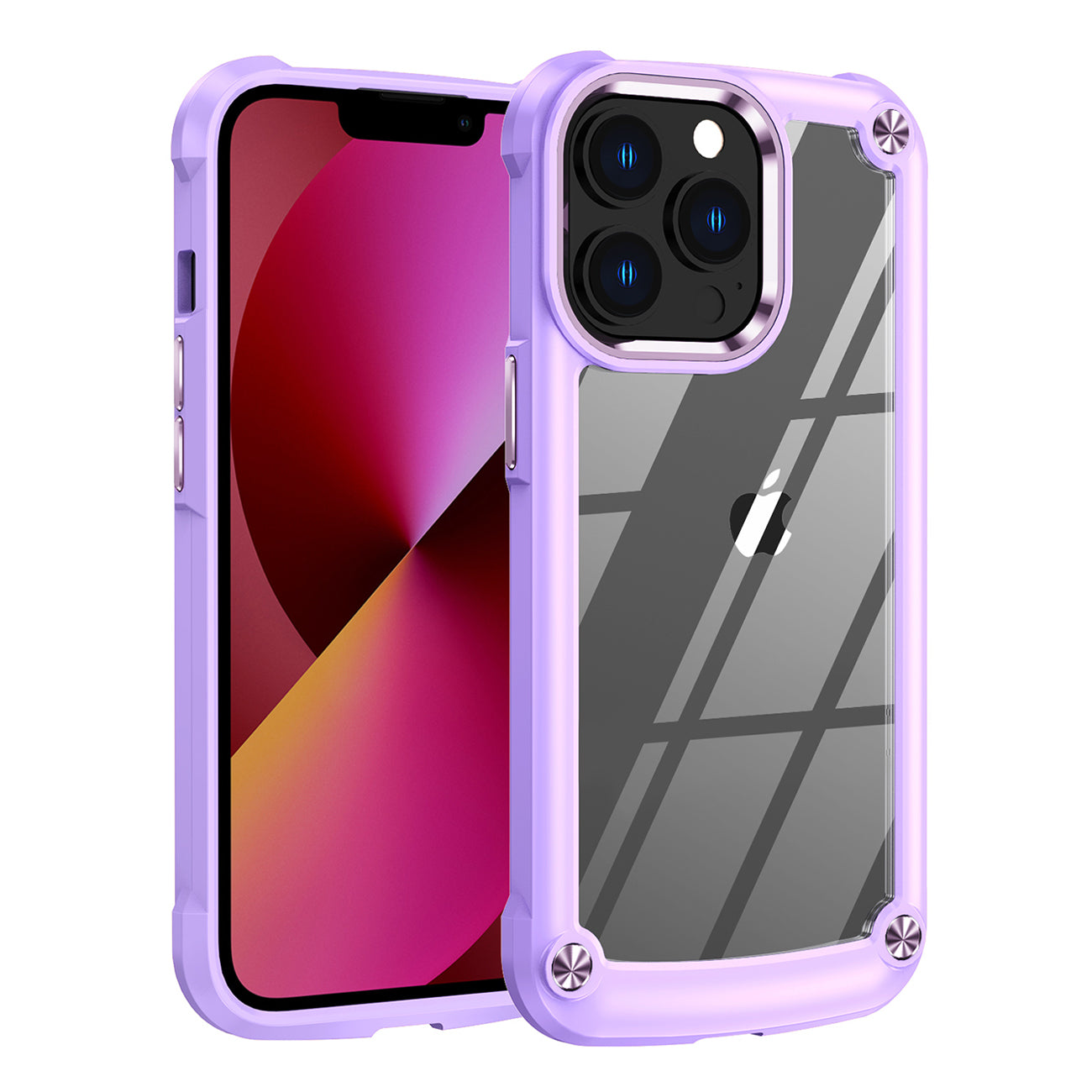 High Quality Clean PC,TPU and Metal Bumper Case For iPhone 13 PRO In Purple