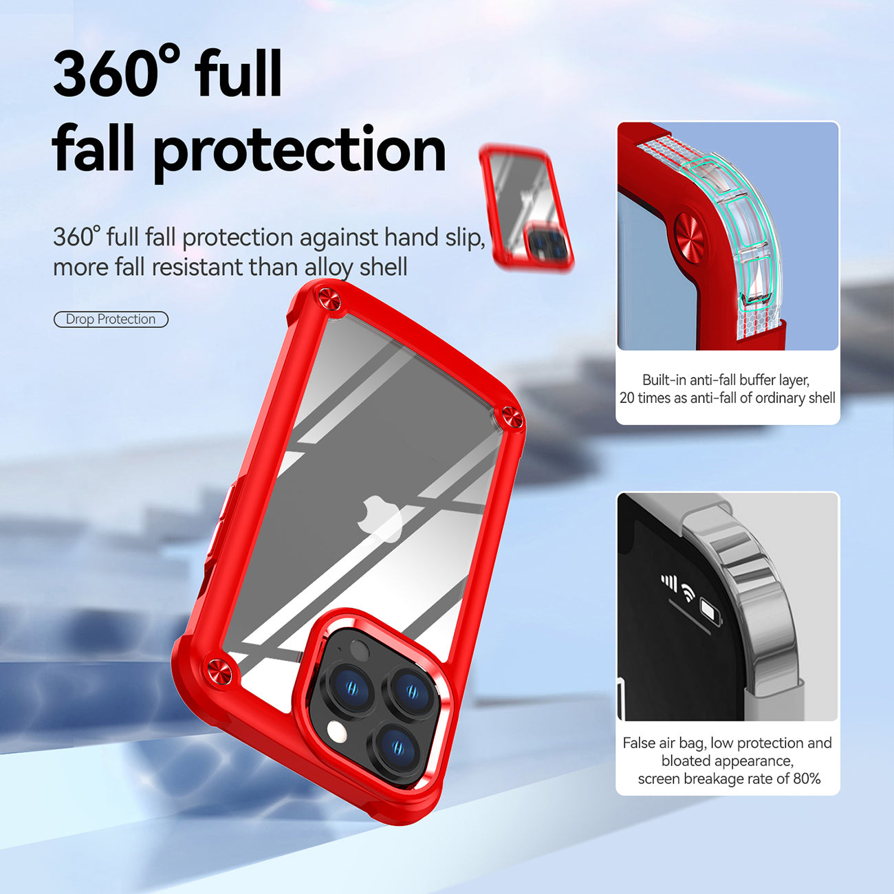 High Quality Clean PC,TPU and Metal Bumper Case For iPhone 13 PRO In Red