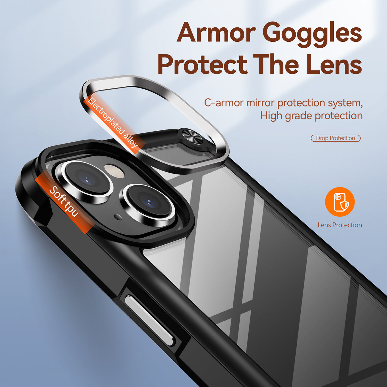 High Quality Clean PC,TPU and Metal Bumper Case For iPhone 14 In Black