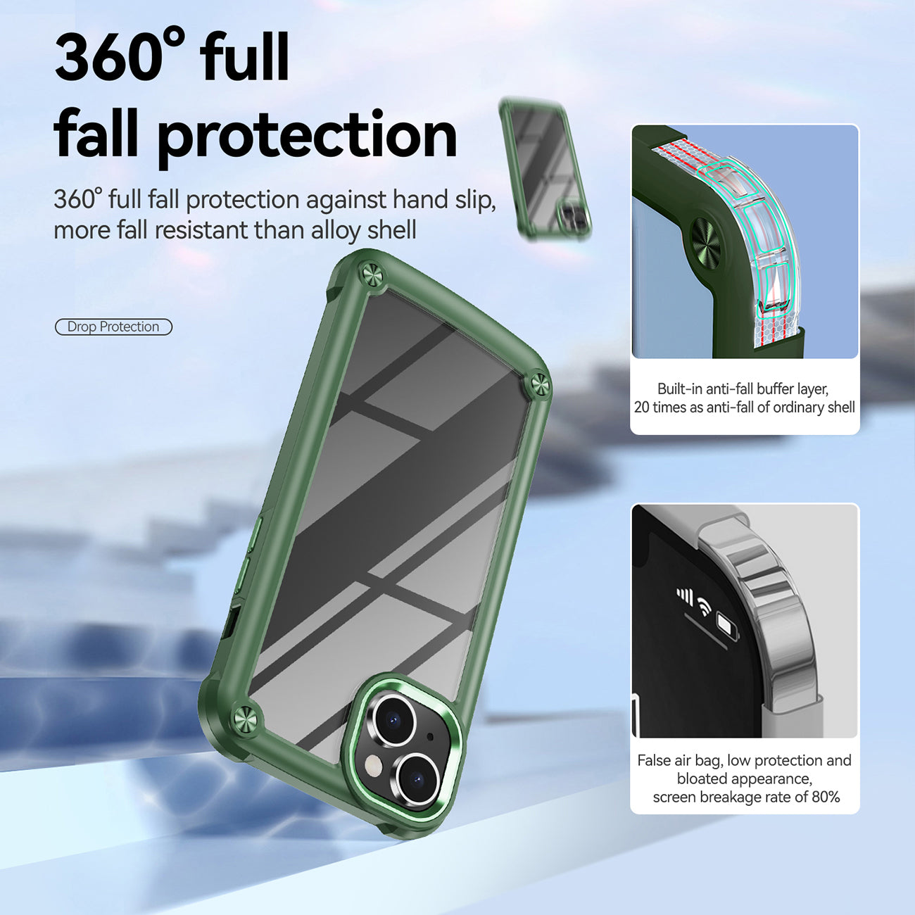 High Quality Clean PC,TPU and Metal Bumper Case For iPhone 14 In Green