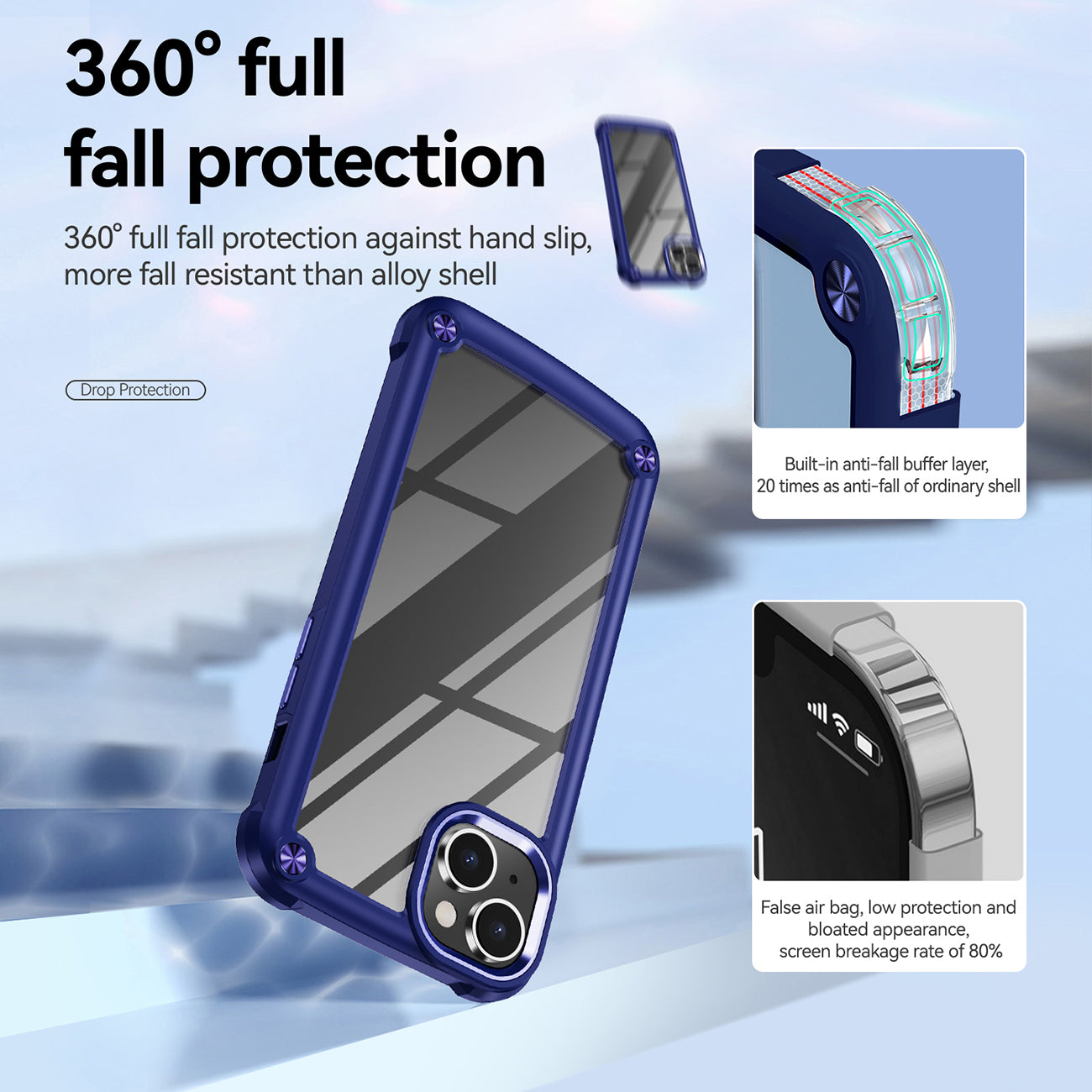 High Quality Clean PC,TPU and Metal Bumper Case For iPhone 14 Plus In Navy