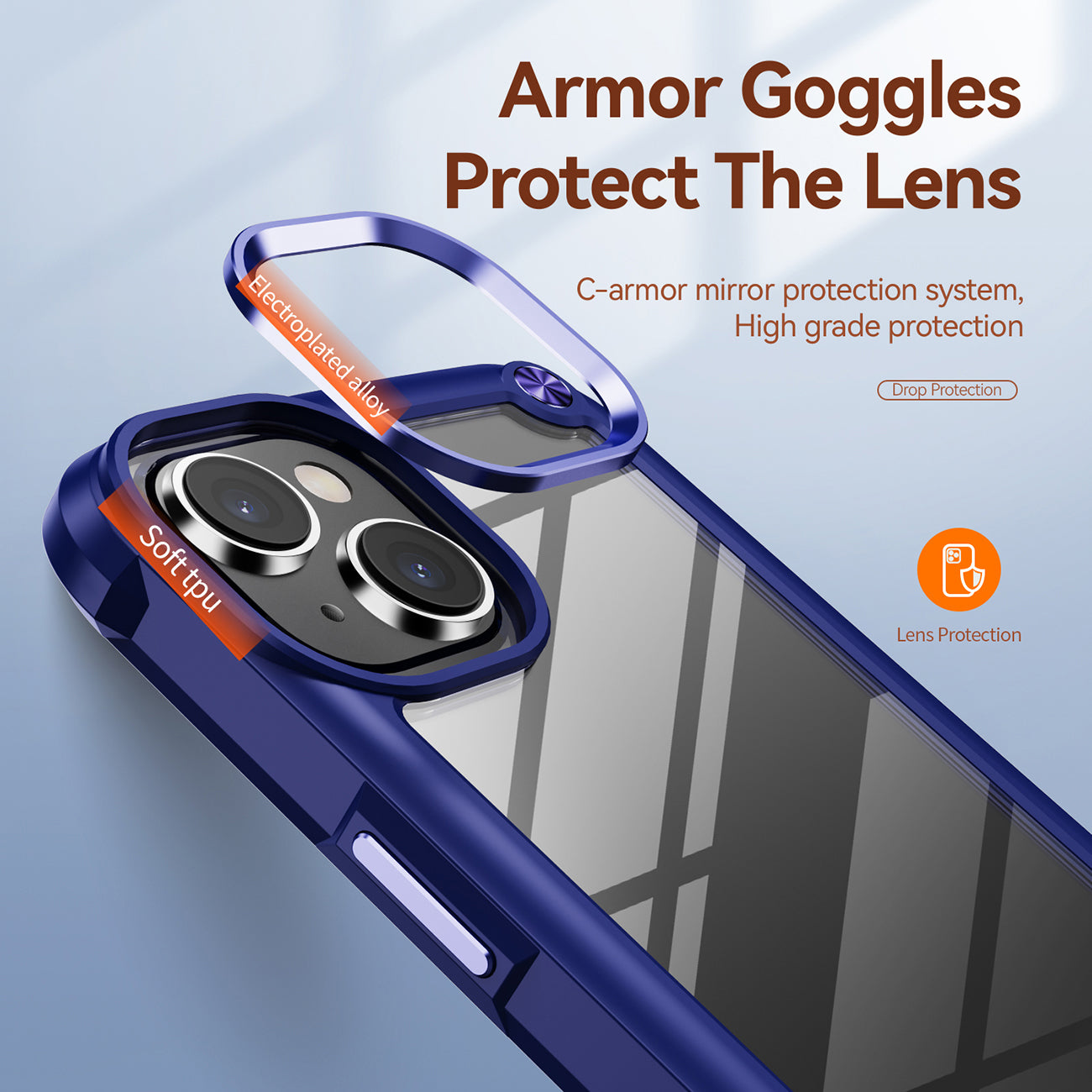 High Quality Clean PC,TPU and Metal Bumper Case For iPhone 14 Plus In Navy