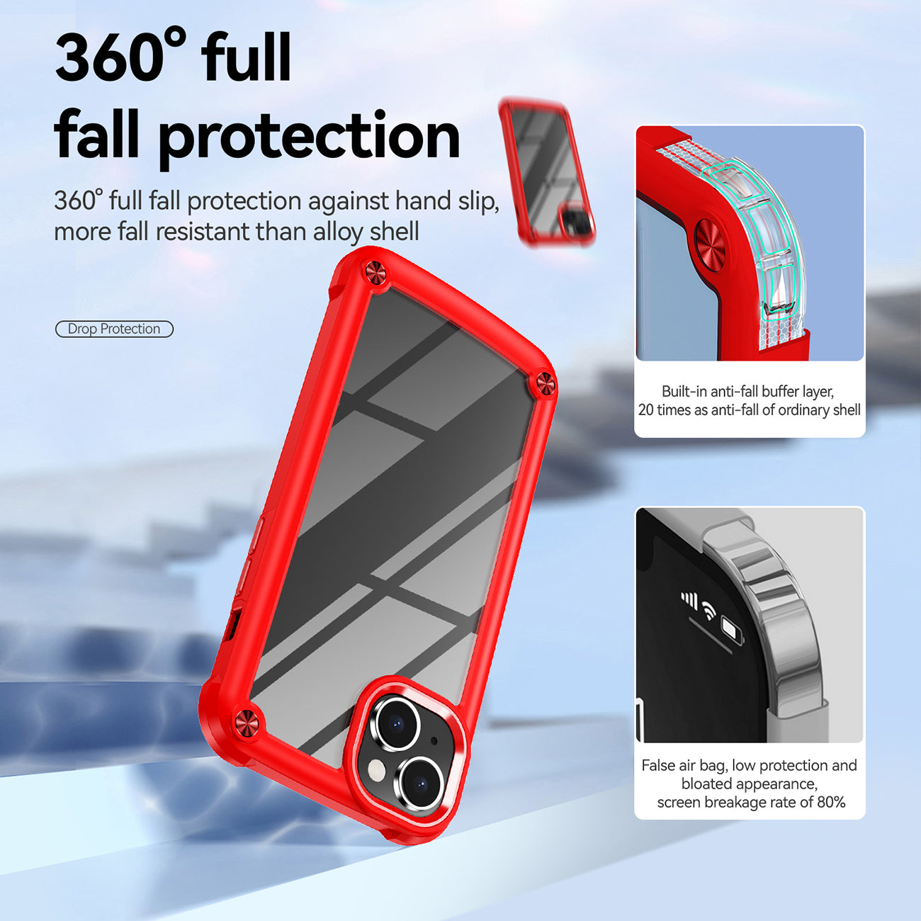 High Quality Clean PC,TPU and Metal Bumper Case For iPhone 14 Plus In Red