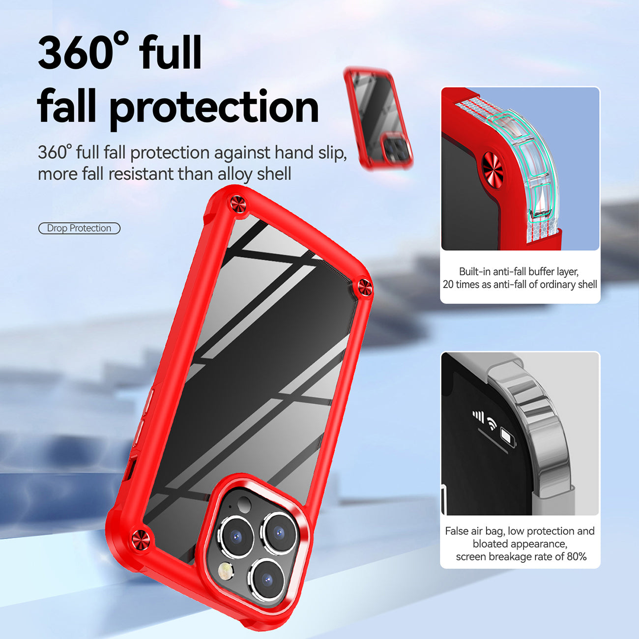 High Quality Clean PC,TPU and Metal Bumper Case For iPhone 14 PRO MAX In Red