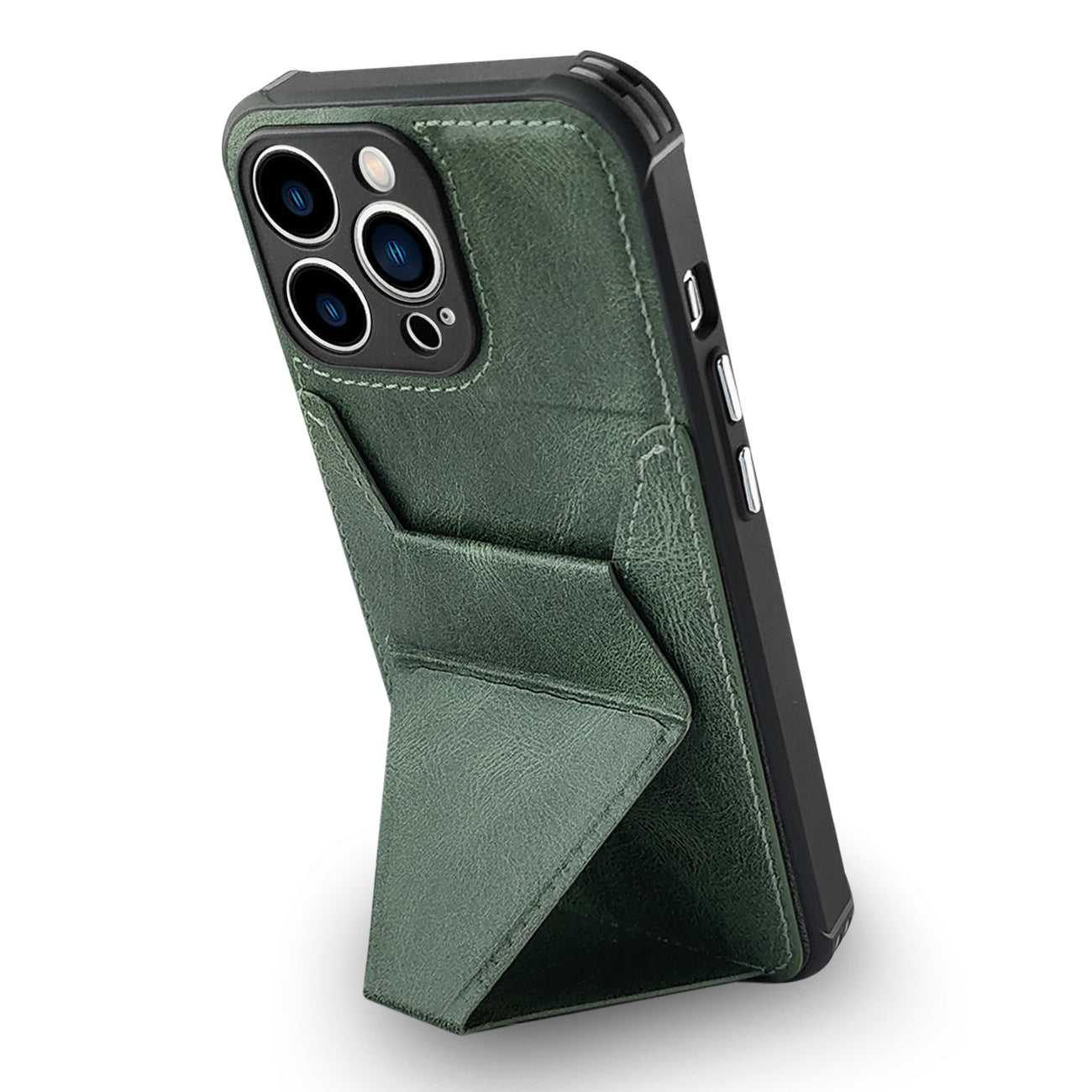 TPU Leather Phone Case for Apple iPhone 13 PRO MAX with Card Holder Strap In Green