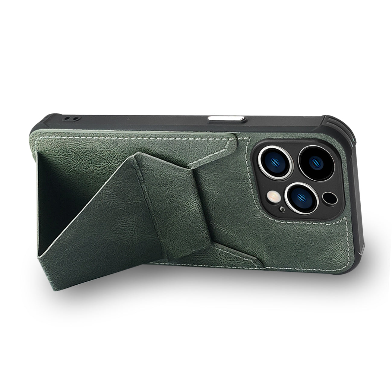 TPU Leather Phone Case for Apple iPhone 13 PRO MAX with Card Holder Strap In Green