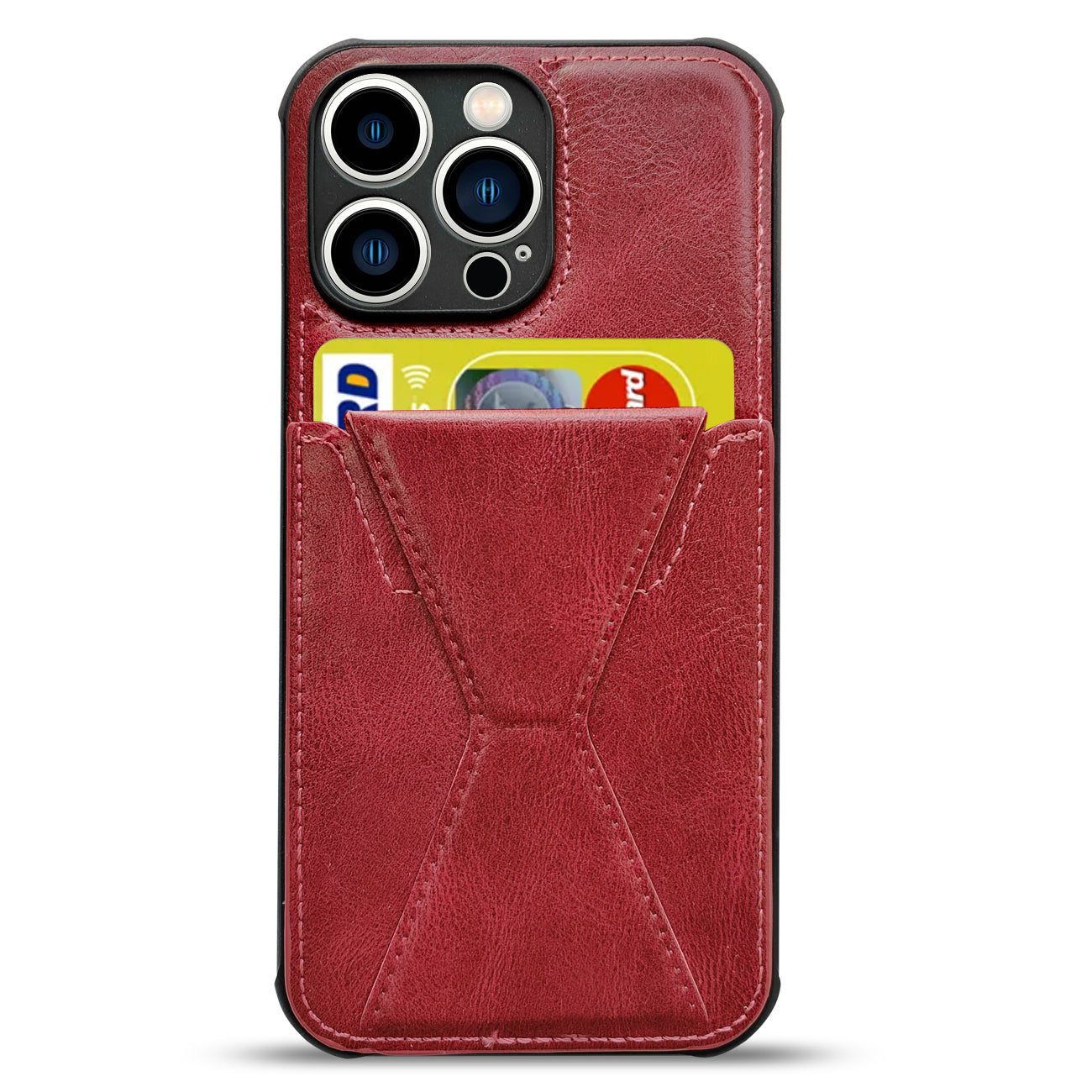 TPU Leather Phone Case for Apple iPhone 13 PRO with Card Holder Strap In Red