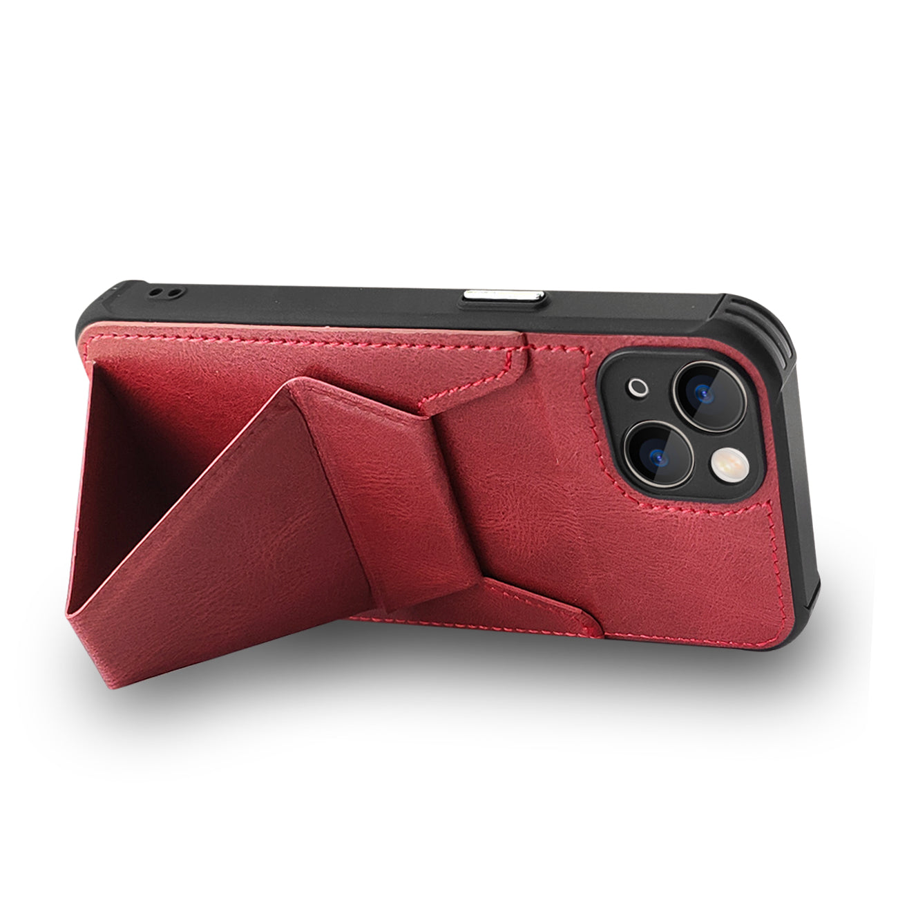 TPU Leather Phone Case for Apple iPhone 13 with Card Holder Strap In Red