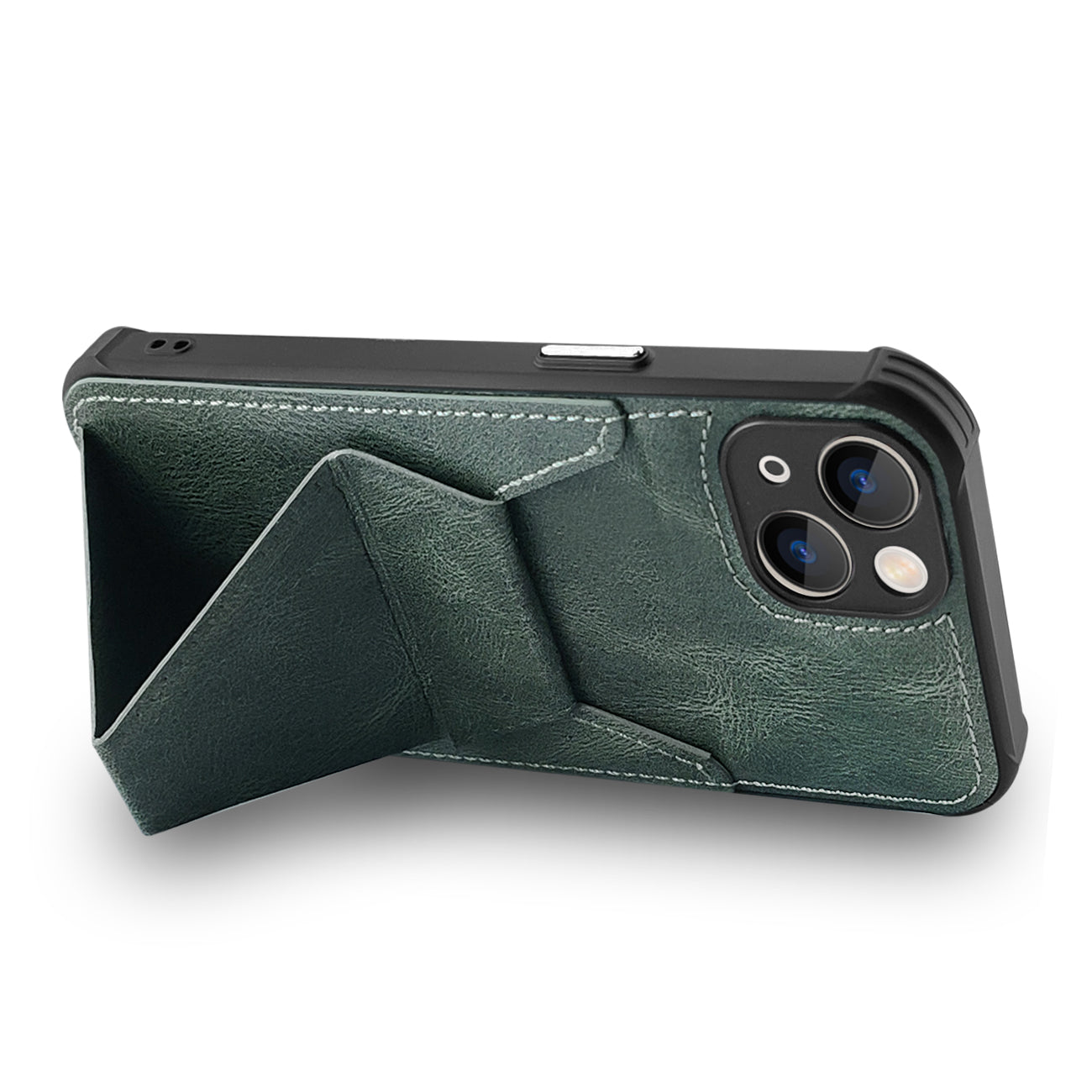 TPU Leather Phone Case for Apple iPhone 14 with Card Holder Strap In Green