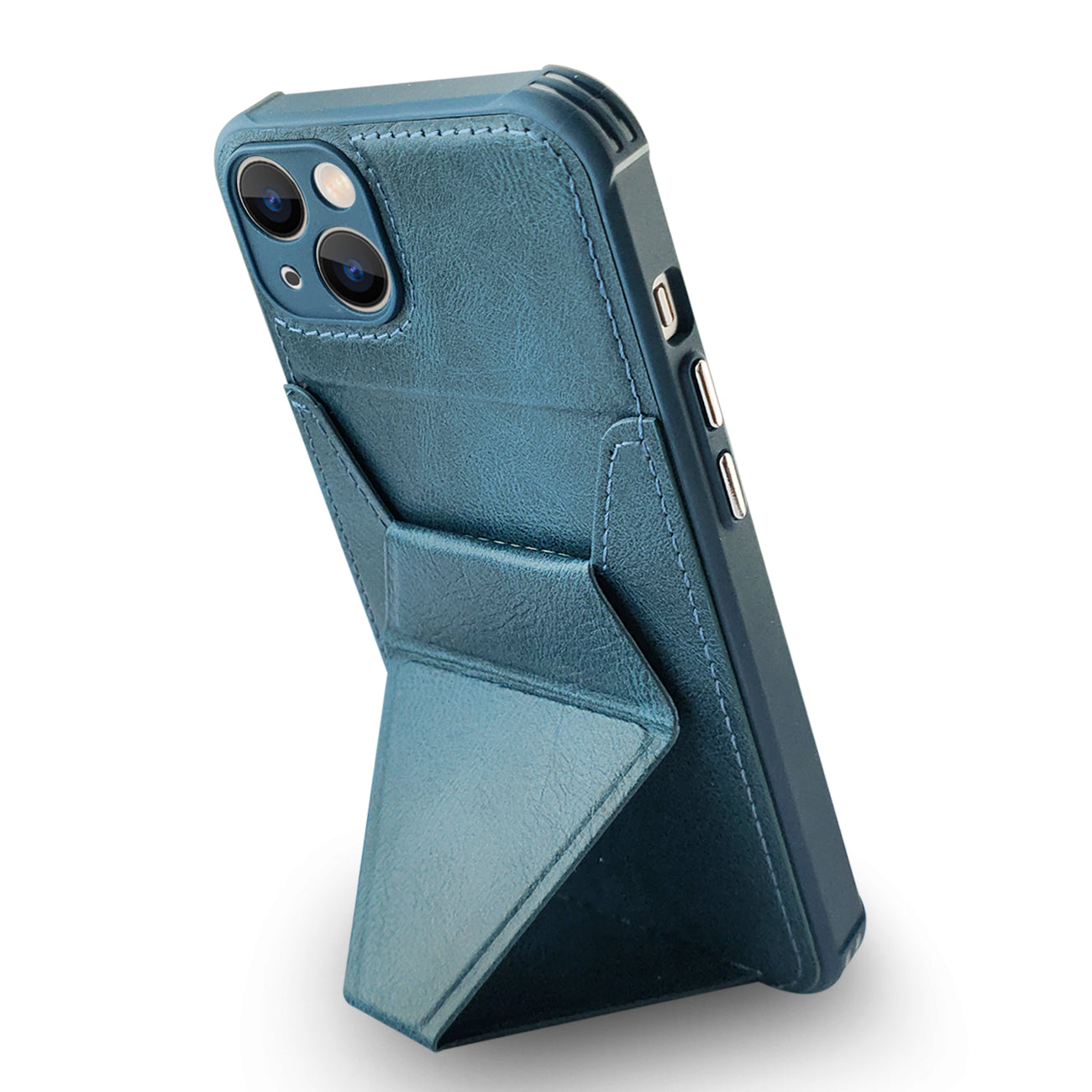 TPU Leather Phone Case for Apple iPhone 14 with Card Holder Strap In Navy