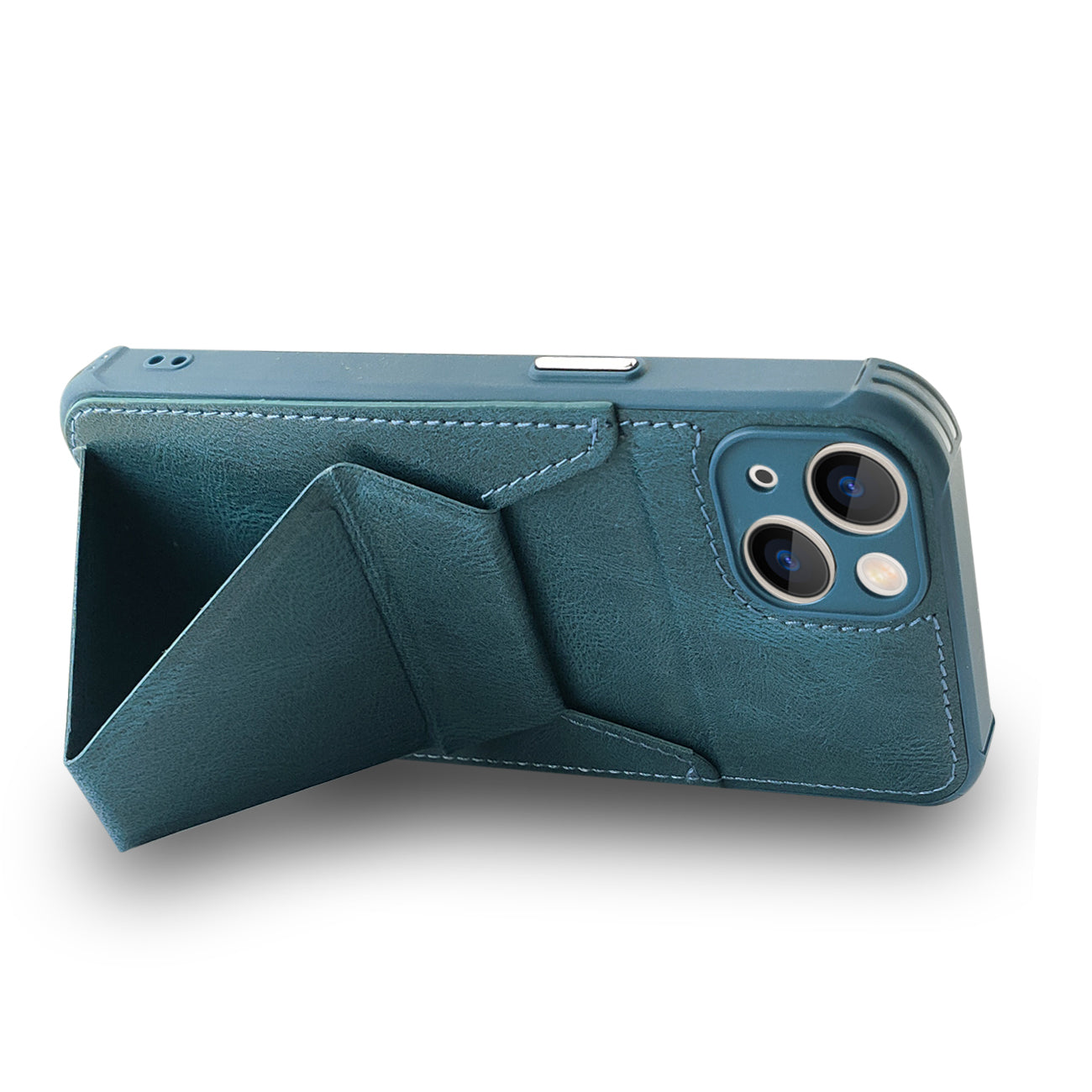 TPU Leather Phone Case for Apple iPhone 14 with Card Holder Strap In Navy